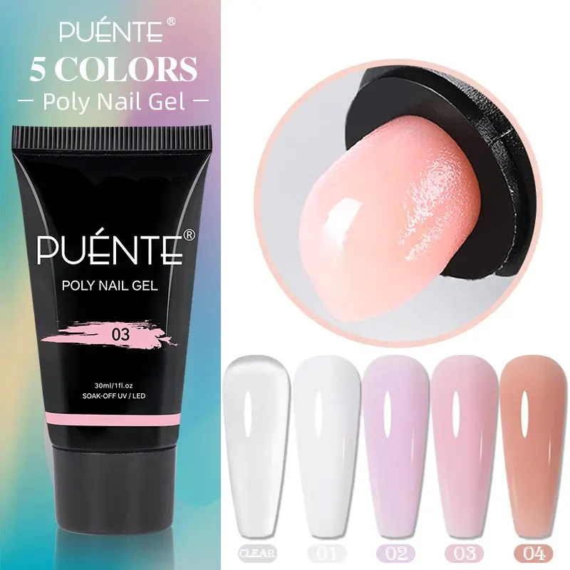 Puente 30ML Poly nail gel for Extension Nails, Polygel Nails, Long-Lasting Nail Gel Polish Nail Art, Clear White Nude Pink Builder Enhancement gel Semi Permanent soak off UV LED Manicure Salon quality