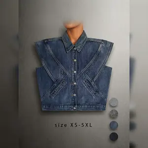 Women’s Vintage Boho Denim Vest - Plus Size Friendly Sleeveless Blazer with Wide Shoulders - Chic Casual Button Front Jacket for All Seasons