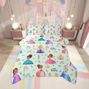 Cute Girly Princess Comforter Set,Magical Castle Soft Bed Set for Bedroom,Kawaii Princess Breathable Quilt Set,Cartoon Rainbow Down Comforter