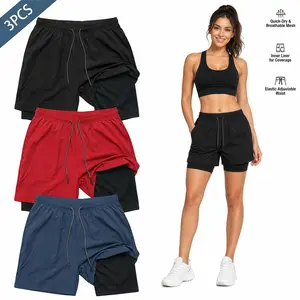 Sweet Wear 3-Piece Unisex Double Layer Running Shorts with Hidden Phone Pocket 2 in 1 Gym Workout Activewear Athletic Summer Outfit Quick Dry Breathable Training Sports Shorts