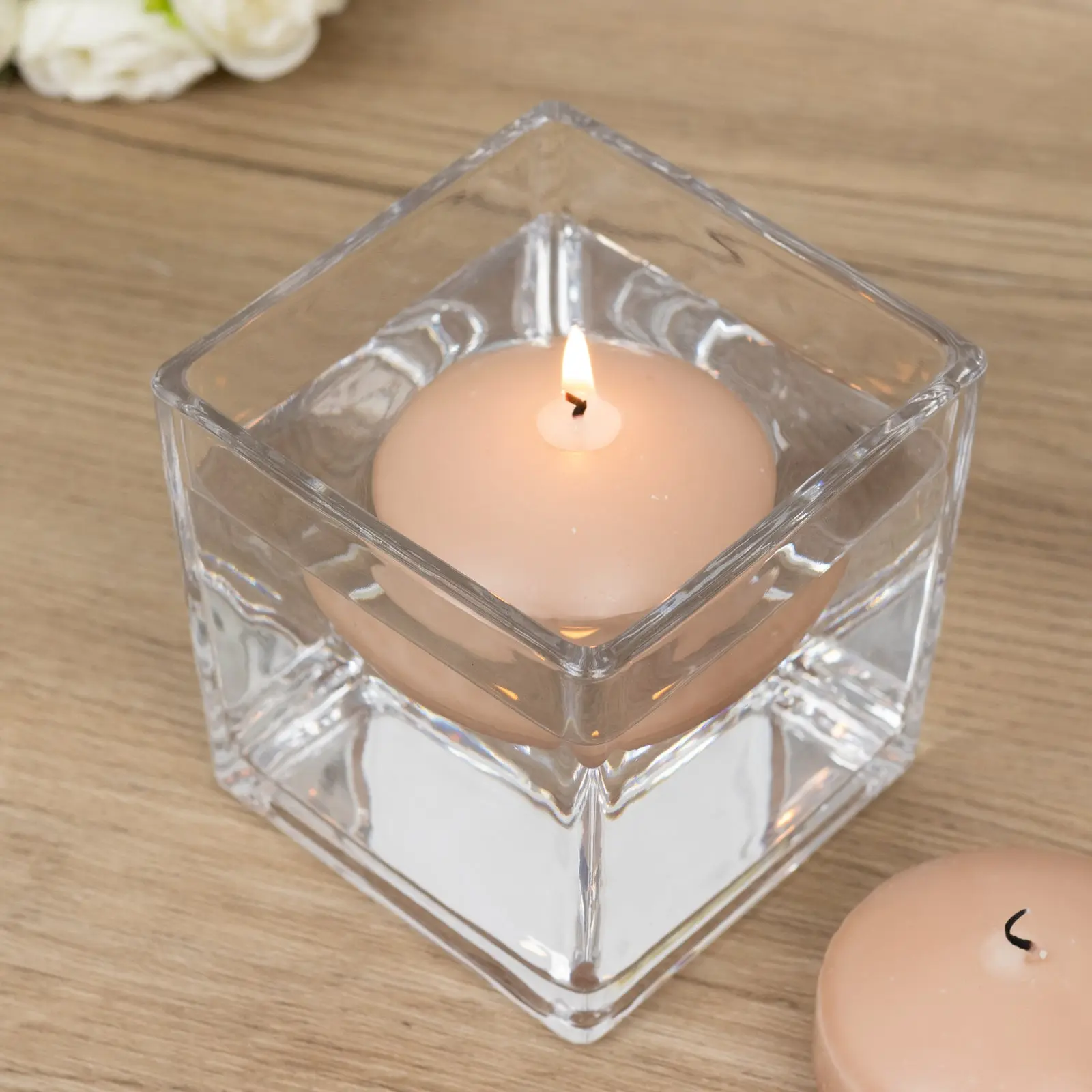 12 Pack Beige Floating Candles, 3" Unscented Dripless Wax Discs for Centerpieces