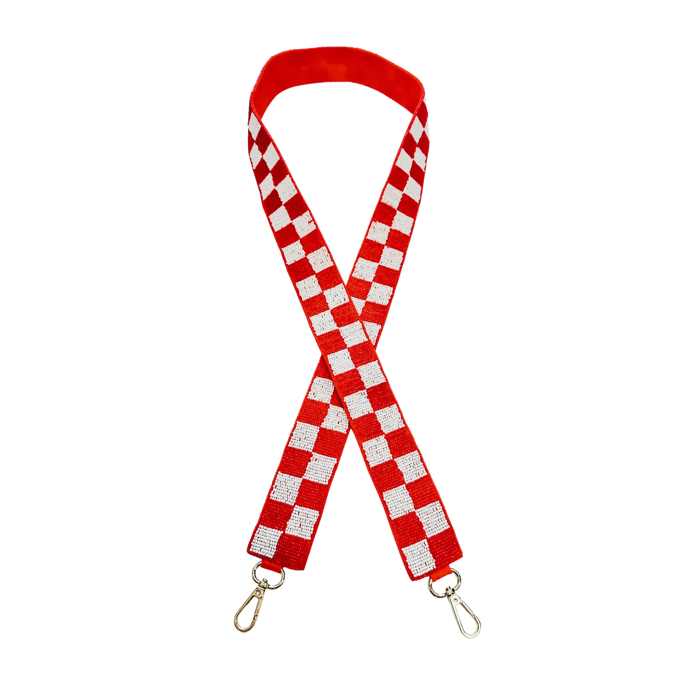 Beaded Purse Strap Checkered Red & White College Game Day Clear Handbag Replacement Strap Stadium Football University 49” Gold Hardware Clips