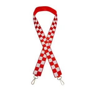 Beaded Purse Strap Checkered Red & White College Game Day Clear Handbag Replacement Strap Stadium Football University 49” Gold Hardware Clips