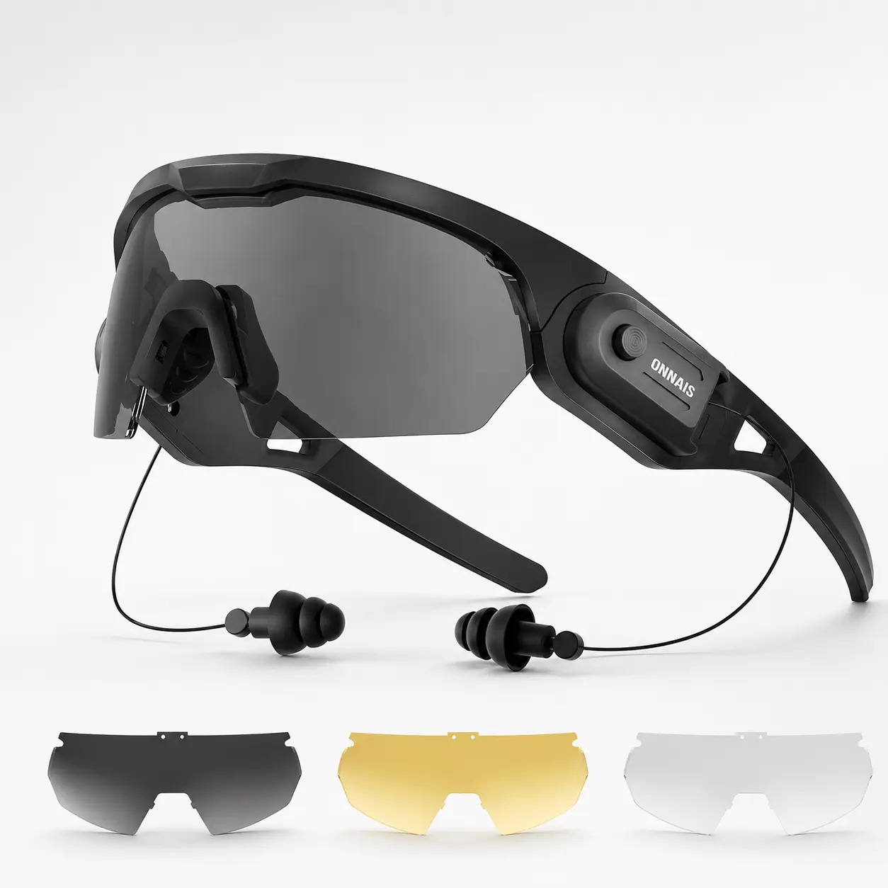 ONNAIS 2-in-1 Safety Glasses with Retractable Earplugs, 3 Interchangeable Lenses, Detachable Temple Modules & Hard Case for Work, DIY and Outdoor Use