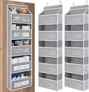 【Memorial Day】Over The Door Organizer Storage 5 Shelf Hanging Door Organizer with 5 Large Capacity Pockets Anti Tilt 44 lb Load Behind Door Storage for Bedroom Bathroom Pantry Nursery Home (Gray)
