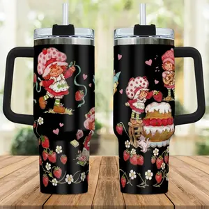 Strawberry Cartoon Tumbler 20oz 40oz, Strawberry Shortcake Style Cup, Cute Aesthetic Travel Mug, Gift for Girls