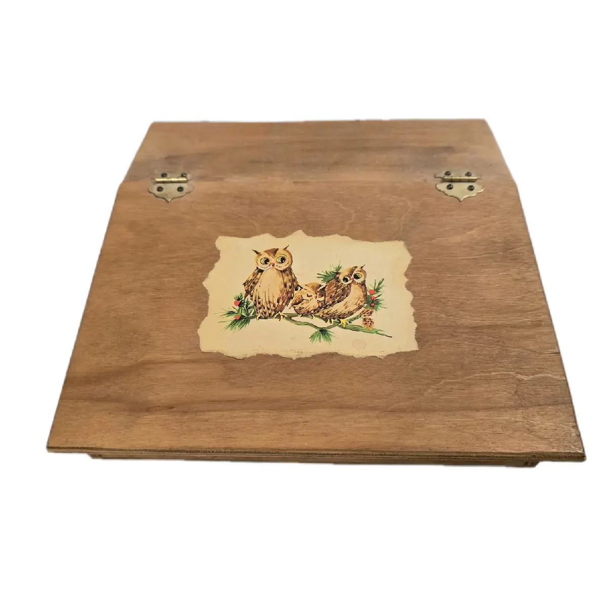 Wooden Owl Slanted Lap Writting Stationary Desk Box