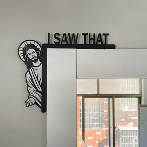 2D Vintage Wooden 'i Saw' Sign, Humorous Wall Decor, Ideal for Home Office, Horizontal Placement, Classic Door Frame Decoration