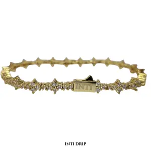 INTI CRUX Bracelet - 18K Gold Plated with Hand-Set 5A Crystals, 7mm Width, 7/8" Length, Secure Push-In Locking, Sweat & Splash Resistant
