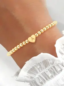 Women's Heart Letter Pendant Bracelet, Heart Shaped Bracelet, Simple Classic Beaded Chain, Casual Style, All Seasons Jewelry Accessory