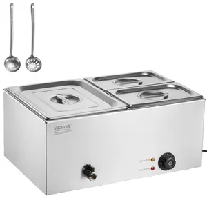【Summervibes】VEVOR 24QT Commercial Food Warmer,  3-Pan Electric Steam Table, 1200W Professional Countertop Stainless Steel Buffet Bain Marie with 86-185°F Temp Control for Catering, Buffet, Parties, Restaurants