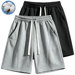 2Pcs Cotton Polyester Blend Men's Loose Sweat Shorts Elastic Waist Casual Workout Summer Drawstring Shorts
