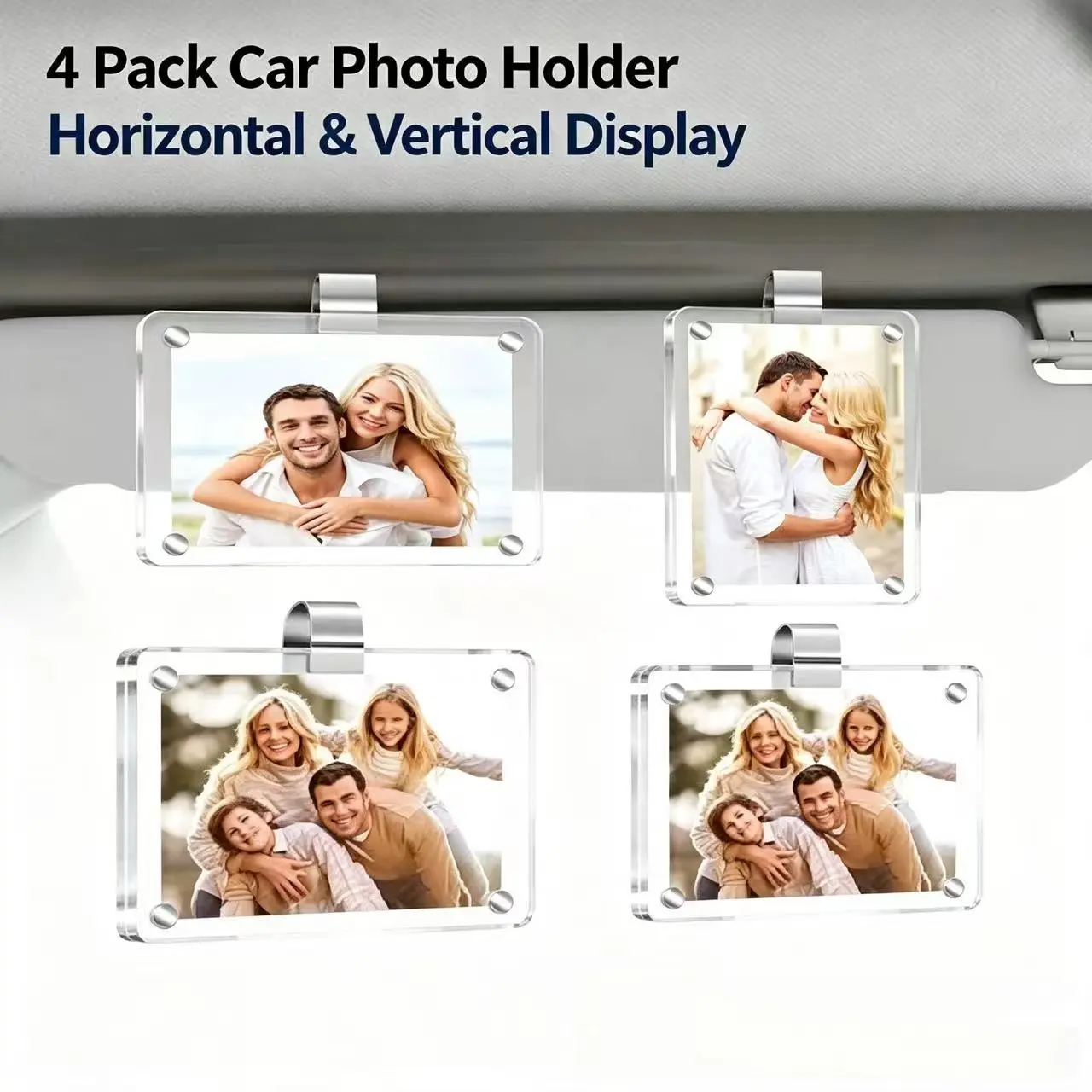 4Pack Magnetic Acrylic Car Visor Photo Holder – Personalized Picture Frames for Family, Kids & Pets, Universal Sun Visor Clip for Auto Interior Decor