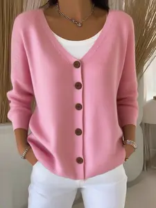 Women's V Neck Knit Cardigan Fitted Button, Casual Daily Wear, Perfect Choice for Spring Fall Winter, Fashionable Comfortable Pullover Sweater