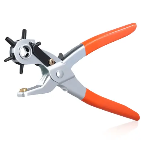Stainless Steel Belt Punch Pliers - Metal, Plastic Coated, Replaceable Punch Head, Comfortable Grip, Smooth Hole Puncher, Swap Hole Sizes Drill Tool, Sewing Tool Kit Accessory for Leather Work, Leather-to-card Use