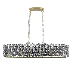 39.4in Contemporary Crystal Pendant Chandelier, Sand Gold and Black Geometric Linear Ceiling Light, K9 Diamond-Cut Crystal and Metal Frame, Easy Install Modern Luxury Hanging Light Fixture for Home Decor