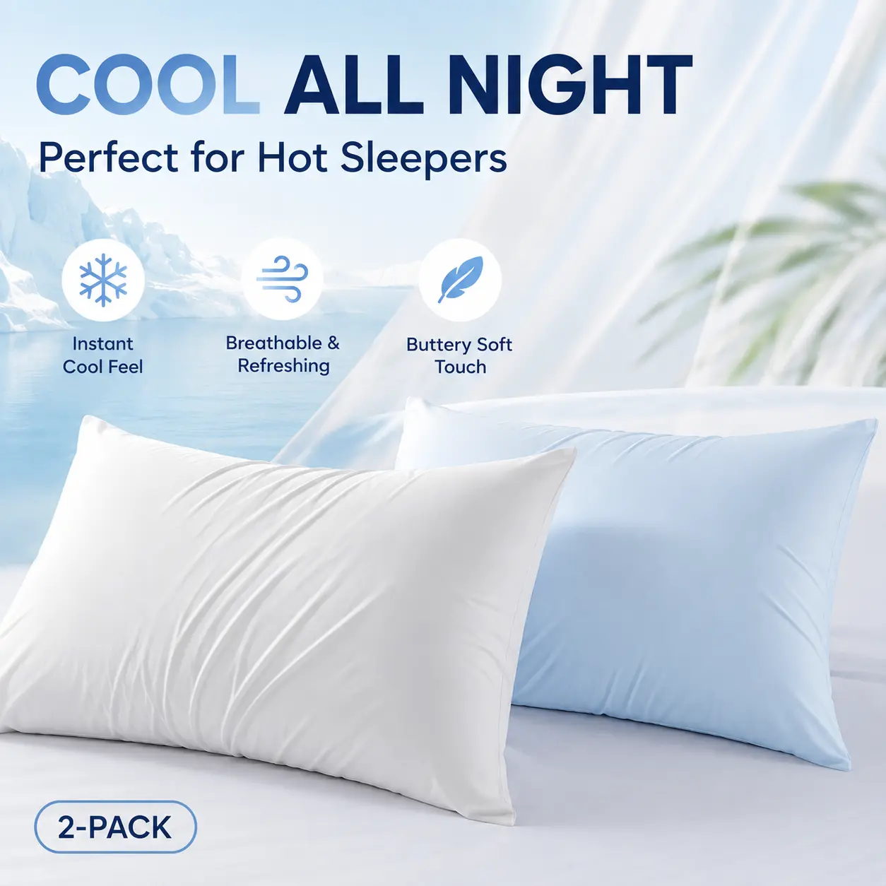 CloudReston Cooling Pillowcases 2 Pack, Silky Smooth Wrinkle-Resistant Soft and Fresh Pillow Covers for Hair & Skin, Queen King