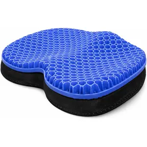 Blue Gel TPU Seat Cushion -- Contoured Honeycomb Cooling Gel Cushion for Long Sitting,   for  & , Non-Slip Washable Cover -- 15.35 x 12.6 in