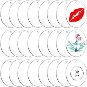 32 Count 3Inch Clear Round Transparent Blank Ornaments For DIY Crafting Vinyl Project Painting, Holiday Hanging Ornaments