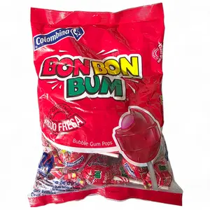 Colombina Bon Bon Bum Fresa 384g 24Unit Bubble Gum Pops - stawberry Elegant Packaging for Parties Gatherings - Snack Treat