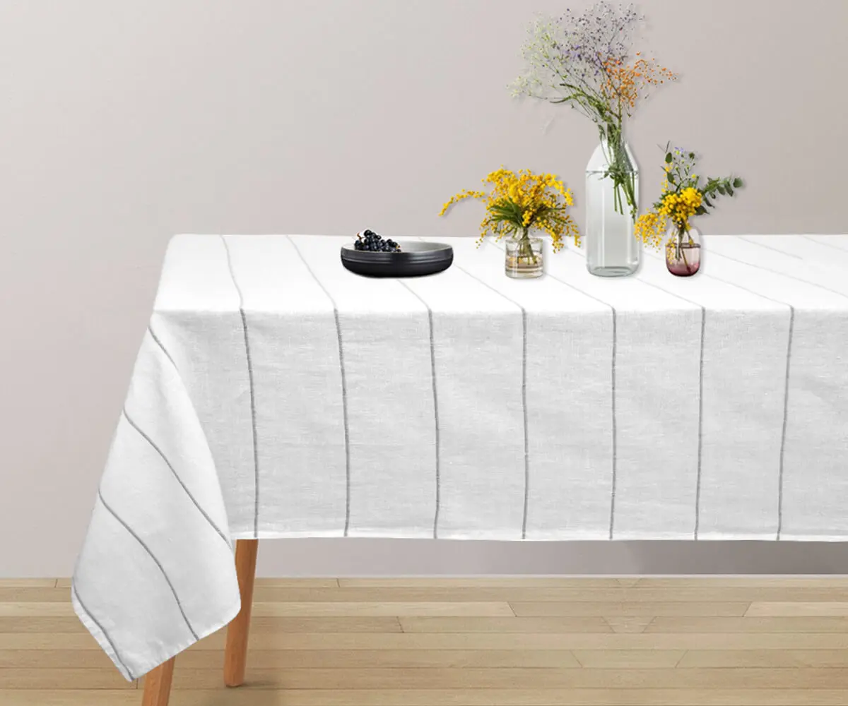Rectangle Tablecloth - Striped Linen Tablecloth