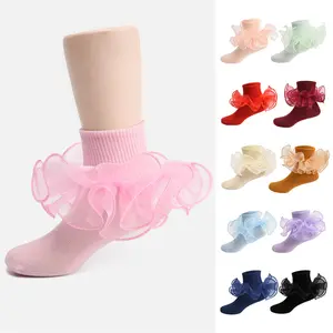 Toddler Baby Girls Ruffle Socks Soft Double Lace Frilly Socks Princess Ankle Socks Kids Cute Socks