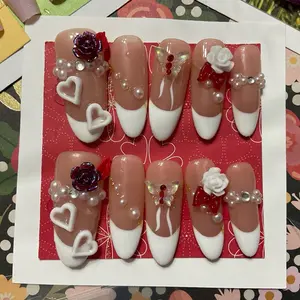 Beautiful, Hand Crafted & Designed Size Large Press On Nails Set #154