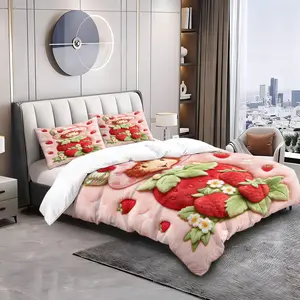 Strawberry pattern, soft and durable bedding duvet cover set, including 1 duvet cover and 1 or 2 pillowcases, without a core or pillowcase, perfect for teenagers and adults as daily gifts for birthdays and holidays, modern style, durable and fashionable b