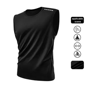 Men's Solid Color Crew Neck Sleeveless Sports Tank Top with Shoulder Print Design for Summer Athletic Wear