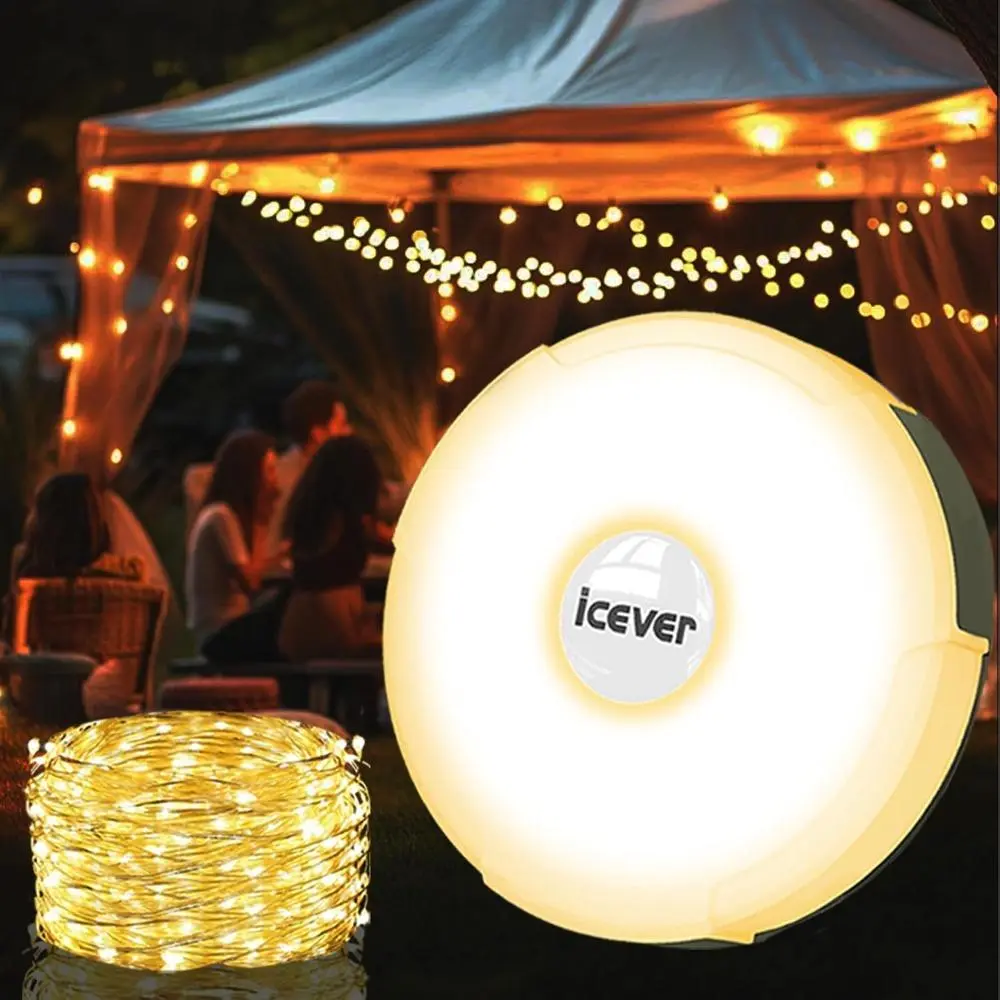 Camping String Lights, 32.8FT Rechargeable Waterproof Hanging Lamp Portable LED Light for Outdoor Camping, Awning, Tent, Garden Party, Yard, Festival Decor (5 Lighting Modes)