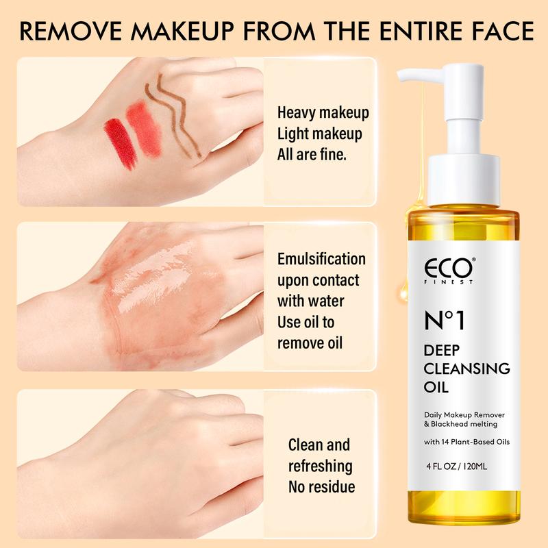 ECO FINEST No. 1 Deep Cleansing Oil with 14 Essential Oils for All Skin Types 120ml Removes Makeup Dissolves Blackheads Gentle Plant Based