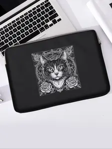 Cat Print Laptop Backpack, Soft Notebook Sleeve, Fits Laptops & Tablets, Halloween Zipper Storage Bag, Casual All-Season Use