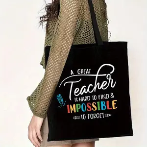 Chic Teacher-Themed Canvas Tote Bag - Spacious & Durable Shoulder Bag for Work, Travel & Shopping - Machine Washable, White