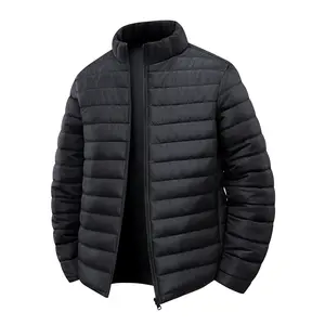 Men's Autumn Winter Outdoor Casual Warm Cotton Jacket Fashionable Versatile Stand Collar Windproof Coat Beige Long Sleeve Plain Heated Down Hooded Jacket