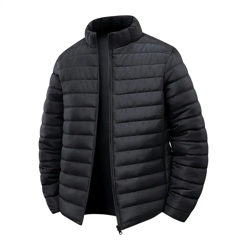 Men's Autumn Winter Outdoor Casual Warm Cotton Jacket Fashionable Versatile Stand Collar Windproof Coat Beige Long Sleeve Plain Heated Down Hooded Jacket
