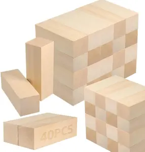 40 PCS Basswood Carving Blocks, 4" x 1" x 1" Unfinished Wood Blocks for Carving, Wooden Cubes Soft Solid Wooden Basswood for Wood Carving Beginners or Expert Carvers and Whittling