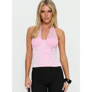 Ashely Sheer Corset Halter Top Baby Pink