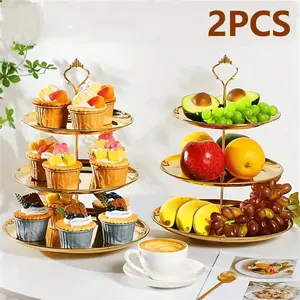 2pcs Korean Fruit Dessert Plates, Stainless Steel Three-Tier Cake Stand, Elegant Display, Durable & Easy Clean, Perfect for Parties, Decoration, Cupcake Stand Set