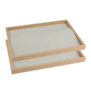 REGALWOVEN Set of 2 Wood Jewelry Trays for Drawers Stackable, Girls' Jewelry Organizer Drawer Inserts Display Storage Necklace Tray Light Brown, 35*24*3cm