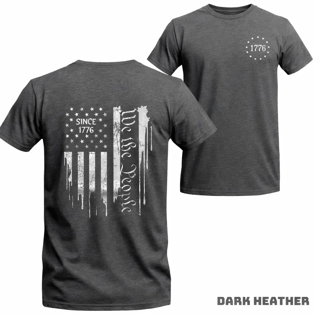 We The People 1776 T-Shirt – Distressed Grunge American Flag Graphic Tees, Patriotic Design, Unisex Casual Top, Menswear Top