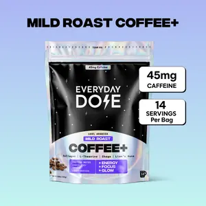 Everyday Dose Coffee+ Mild Roast Beverage | Coffee Blend with Lion's Mane, Chaga, L-Theanine, and Collagen Protein | 14 Serving Everyday Dose Coffee+ Mild Roast Beverage | Coffee Blend with Lion's Mane, Chaga, L-Theanine, and Collagen Protein | 14 Serving