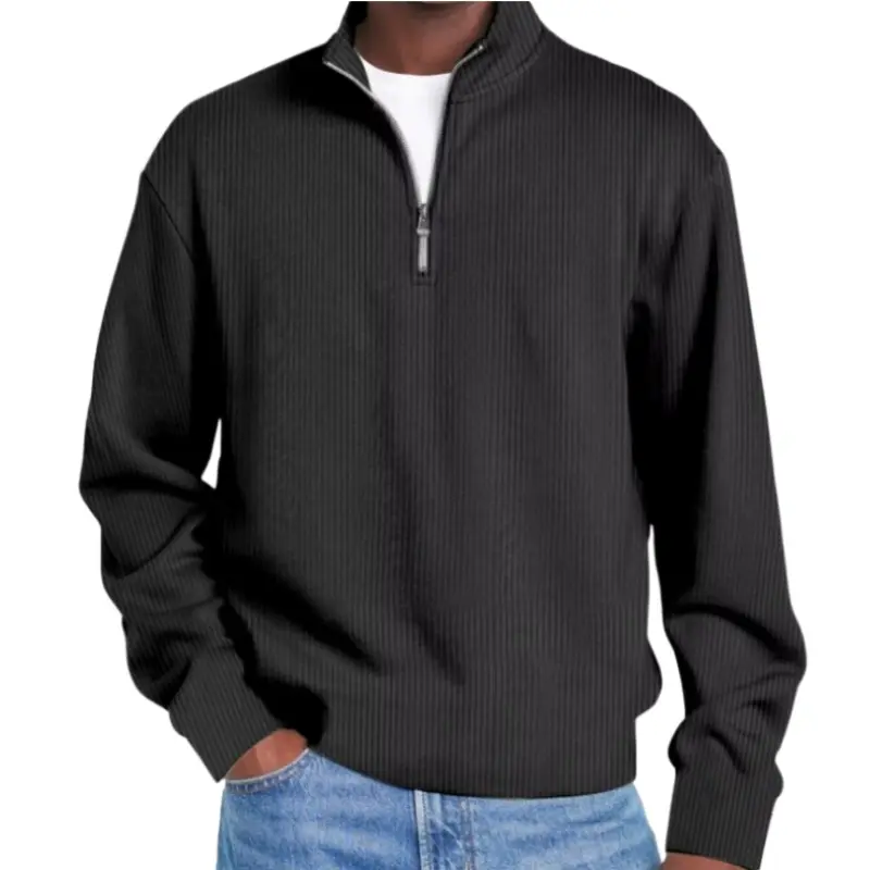Men’s Ribbed Quarter-Zip Sweatshirt, Stand Collar Solid Color Long Sleeve Pullover, Adjustable Zip Neck Casual Layering Top for Daily Wear, Work, Travel and Outdoor, Sizes S-5XL Hoodie Menswear