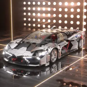 Silver gray electroplated 3000 year old building block sports car compatible with LEGO Apollo puzzle boys' assembled toy gift