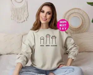 Rock Paper Scissors Sweatshirt, Funny Cat Paw Sweatshirt, Unisex Crewneck Sweater For Cat Lover, Cat Owner Sweater, Cat Paws Hoodies Sweatshirt, Hoodie, Comfort Colors