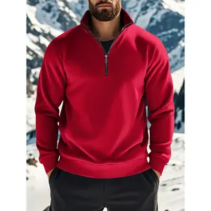 Men's Half - Zip Pullover with Contrast Lining - Stand - Up Collar, Ribbed Trim, Athletic Fit. Designed for All - Weather Performance in Outdoor Settings, Suitable for Alpine Hikes, Urban Commutes, Winter Training & Athletic Sweatshirt
