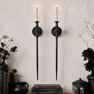 Elegant Wall Sconce Candlestick Holder Set of 2 Large Black Scepter Gothic Metal Wall Candle Holder 23.6 Inch Disc Diameter 0.78 Inch for Living Room Bathroom Dining Room Wedding Home Goods Ornaments