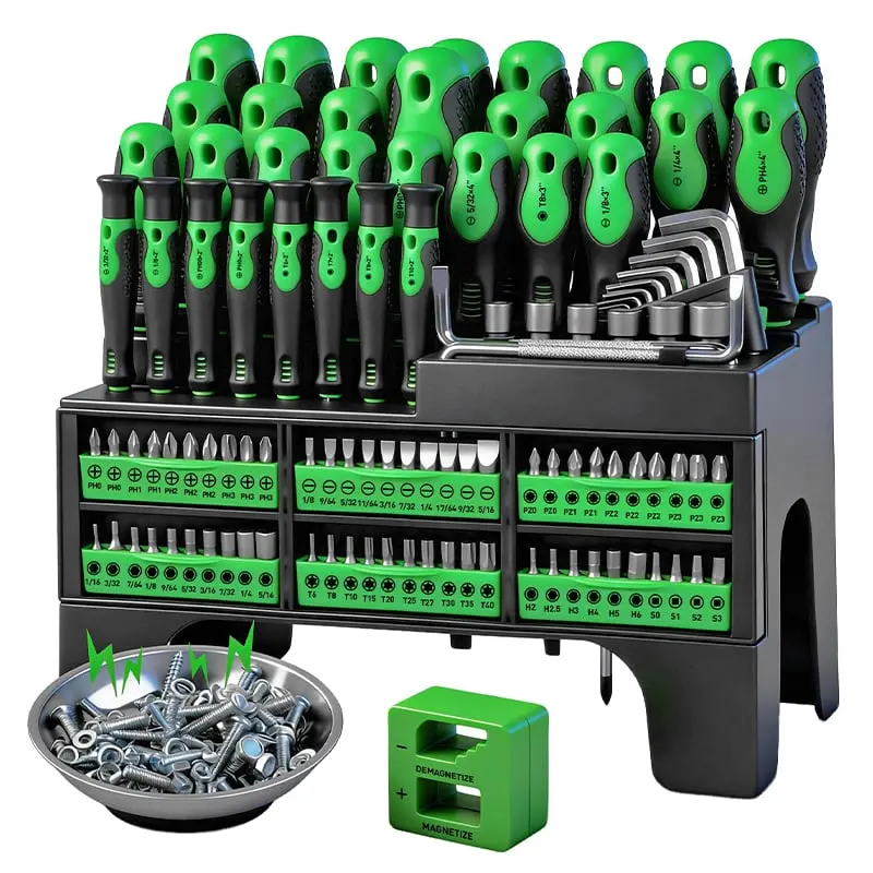 Sakerplus Magnetic Screwdriver Set with Rack, Precision Screwdriver and Hex Key Set with Magnetic Tips, CR-V Steel Hand Tools with Magnetizer Demagnetizer for Electronics, Appliances, Furniture and Home DIY