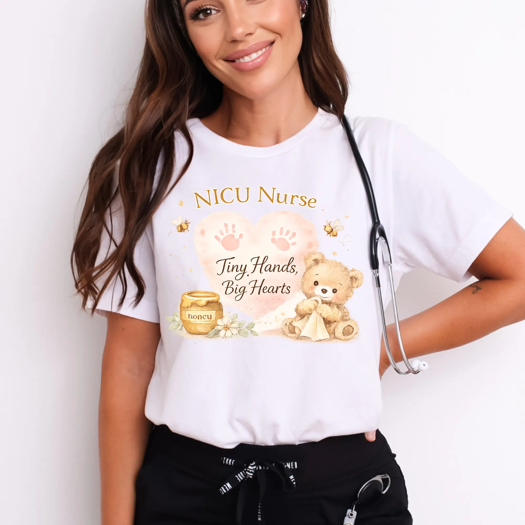 NICU Nurse Shirt Tiny Hands Big Hearts, Cute NICU Nurse Tee, Neonatal Nurse Gift, Watercolor Bear Nurse Shirt, Nursing Aesthetic