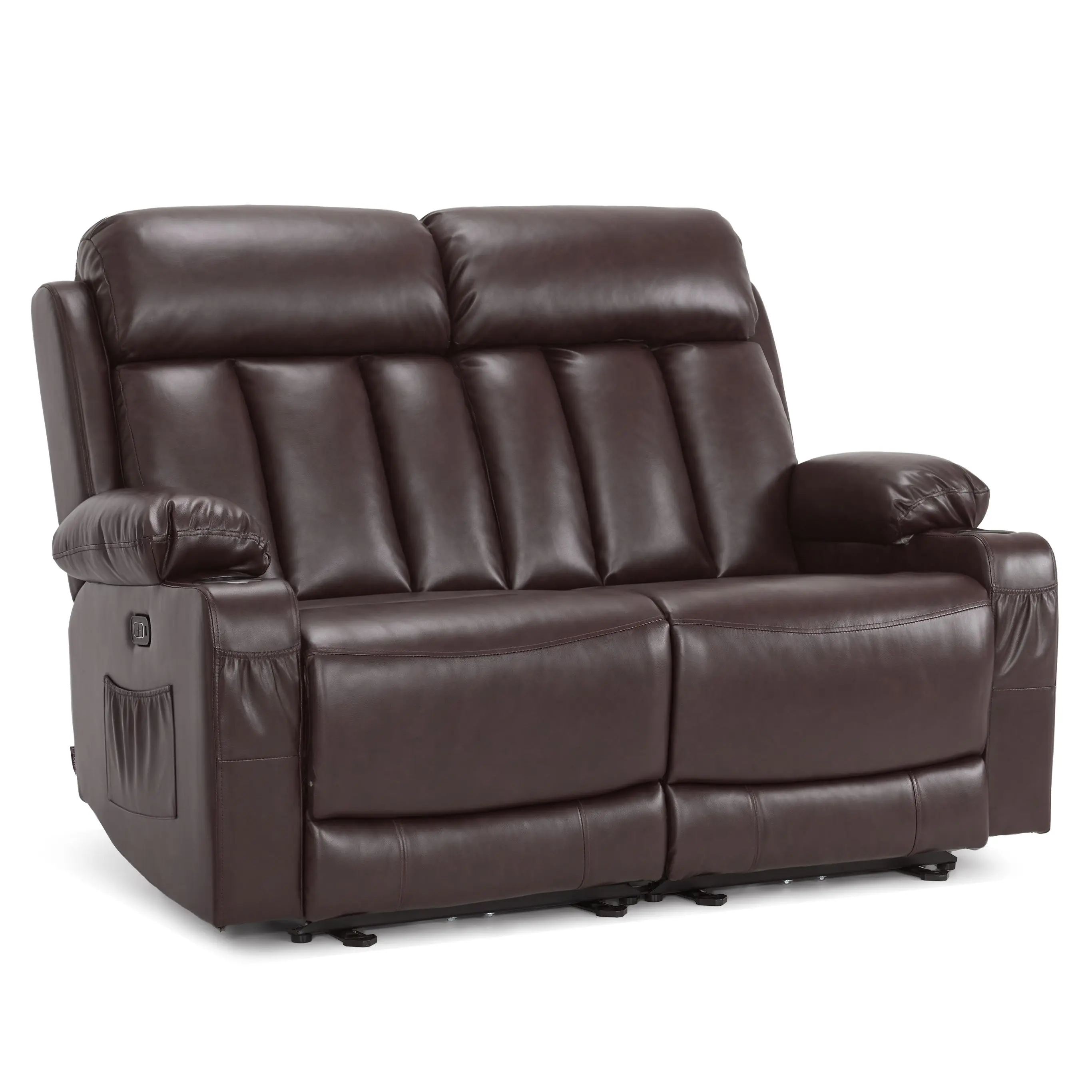 MCombo Power Reclining Loveseat - Faux Leather Indoor Living Room Furniture with Heat, Massage, Cup Holders, Extended Flexible Footrest for Convenience (Model 6075)