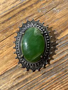 Vintage Jade Oval Brooch, 1.75"